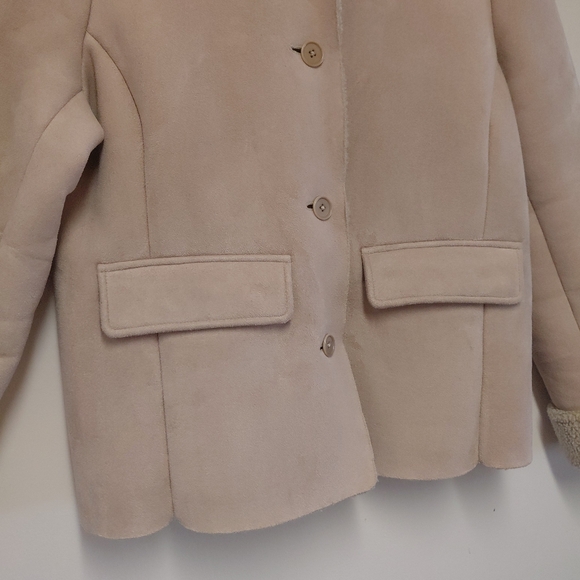 Lands End Women's Tan Sherpa Coat Size Small Petite 6-8 - Picture 4 of 16